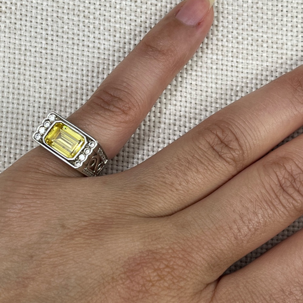 Vintage 925 Sterling Silver SWJ CZ Statement Ring – Yellow Emerald Cut Size 5.75 - Picture 12 of 17